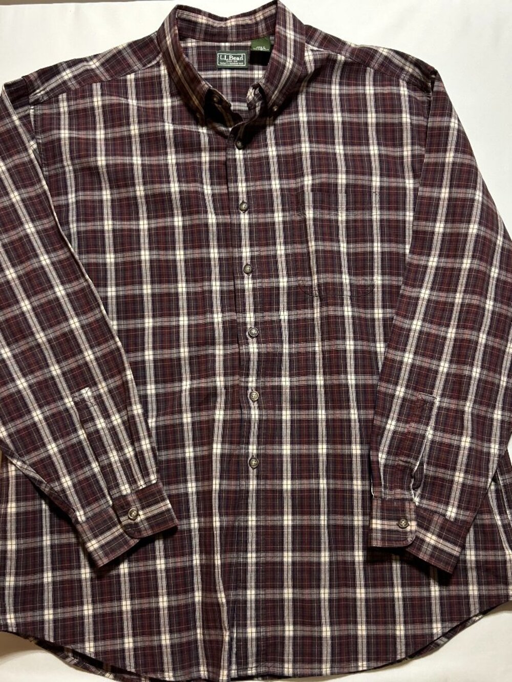 LL Bean Plaid Button Down Shirt; Long-Sleeved; Men's XL; 100% Cotton;